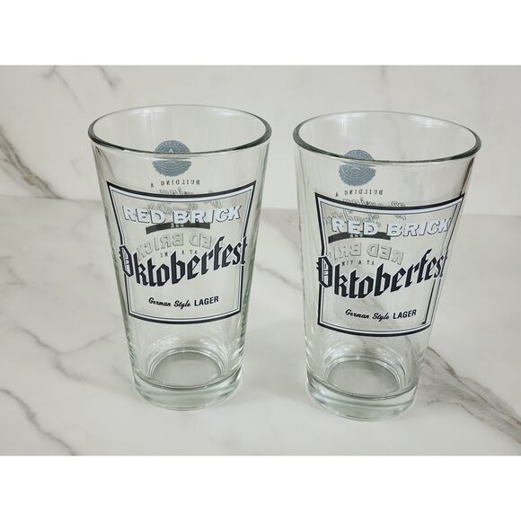 Red Brick Oktoberfest German Styler Lager Pint Beer Glass 16oz Drinkware x2 - Picture 1 of 13
